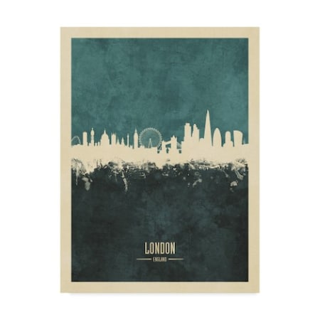 Michael Tompsett 'London England Skyline Poster Teal' Canvas Art,18x24